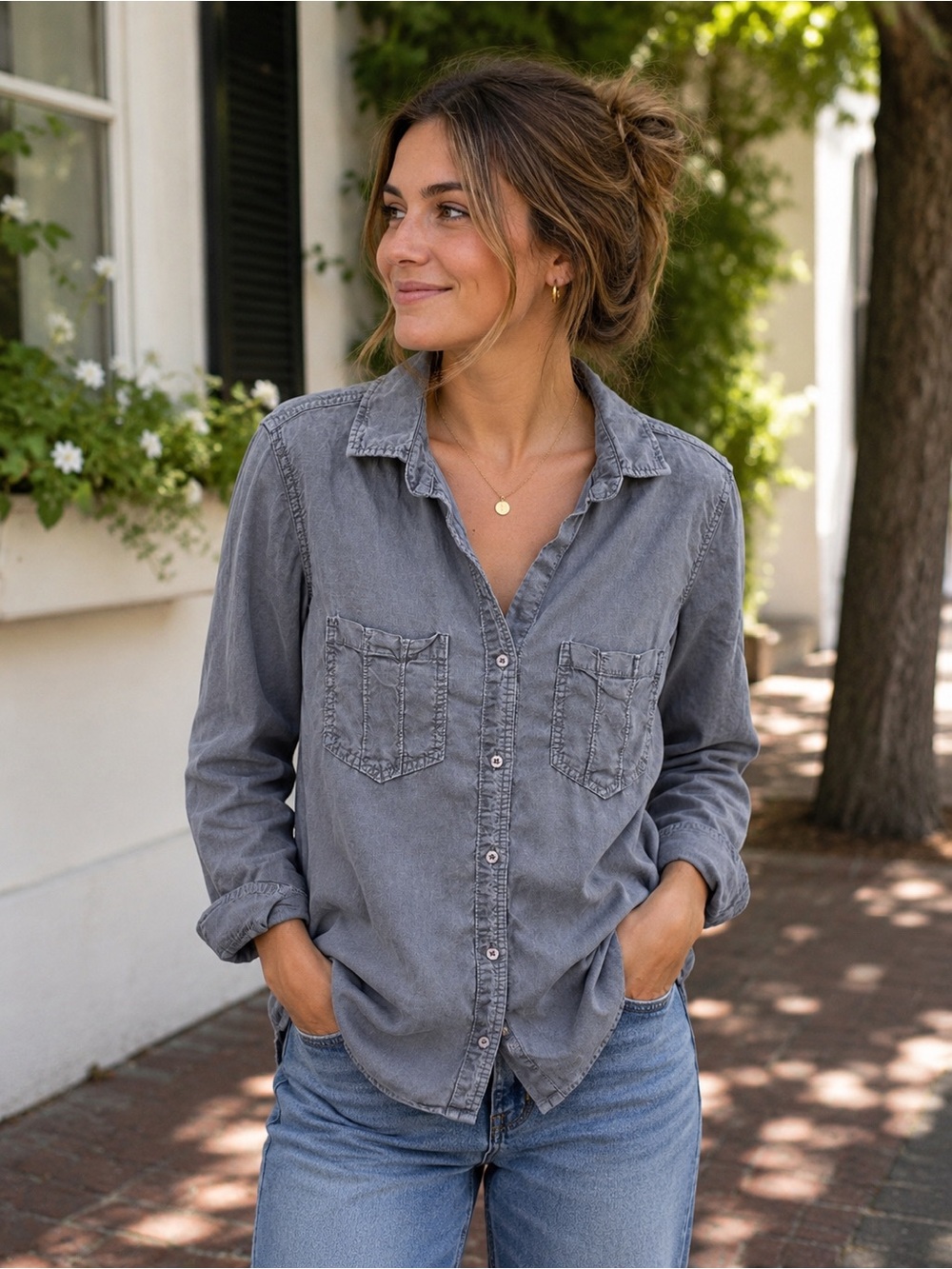 cloth & stone Washed Gray Button-Down Shirt